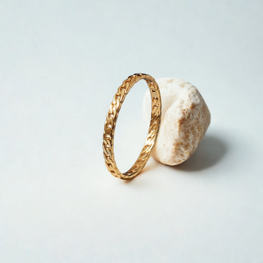 Gold Tone Stainless Steel Chain Pattern Bangle