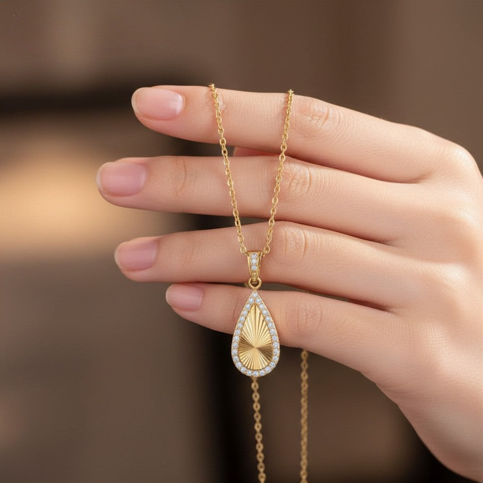 Gold-Tone Stainless Steel Teardrop Pendant Necklace