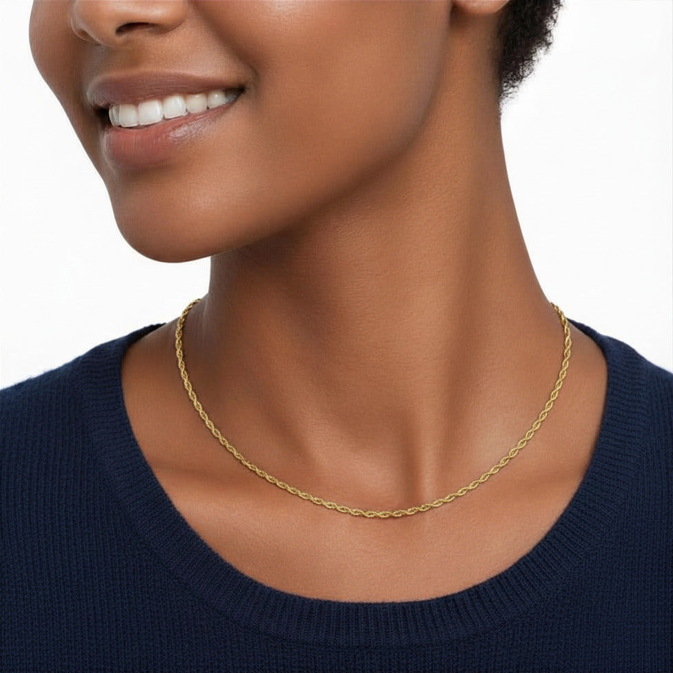 Gold-Tone Stainless Steel Twisted Rope Chain Necklace