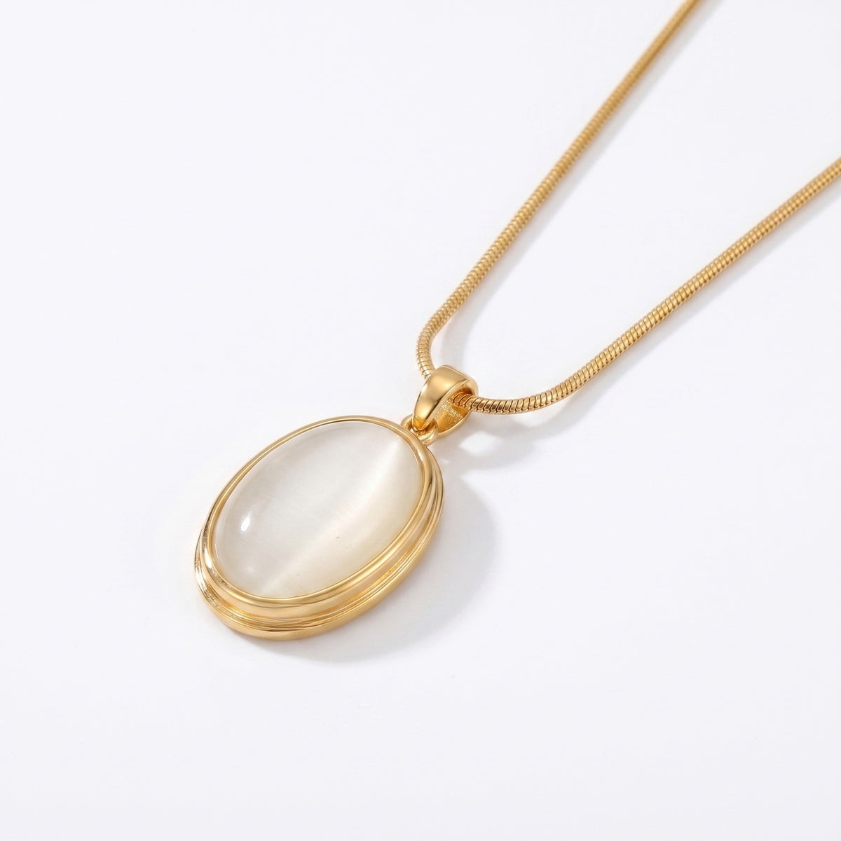 Gold Tone Stainless Steel Oval Stone Pendant Necklace