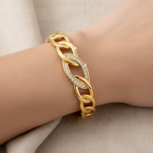 Gold Tone Stainless Steel Cubic Zirconia Bangle