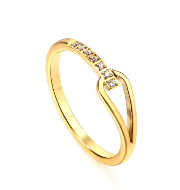 Gold-Tone Stainless Steel Minimalist Cubic Zirconia Ring