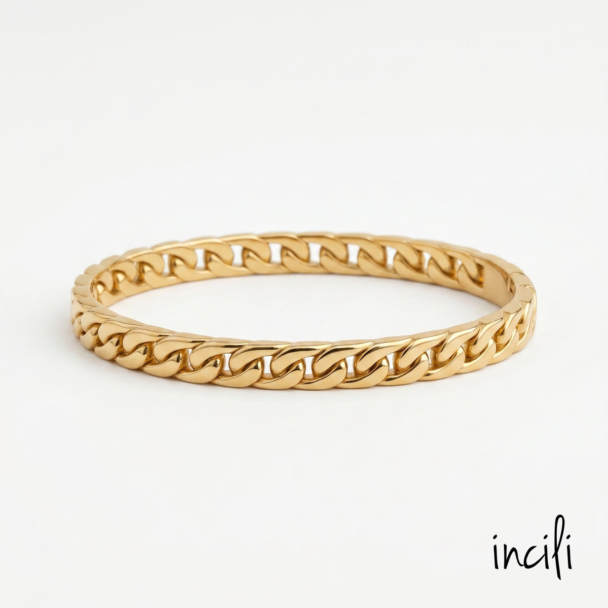 Gold Tone Stainless Steel Chain Pattern Bangle
