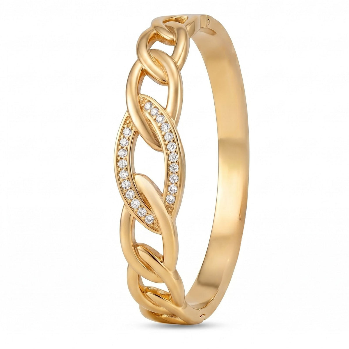 Gold Tone Stainless Steel Cubic Zirconia Bangle