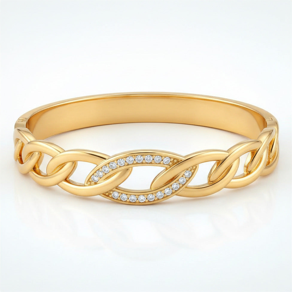 Gold Tone Stainless Steel Cubic Zirconia Bangle