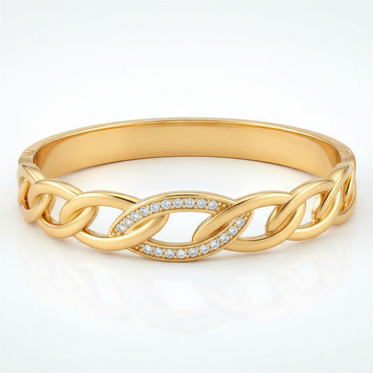 Gold Tone Stainless Steel Cubic Zirconia Bangle