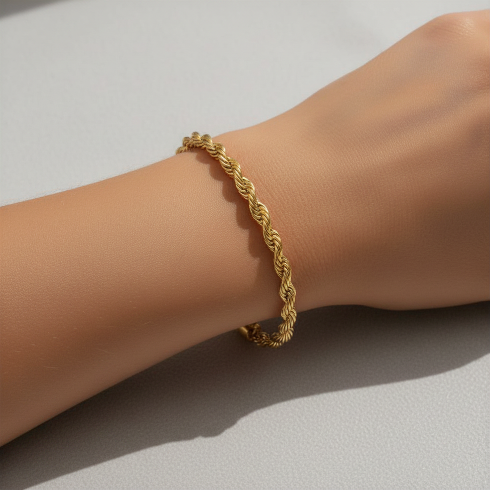 Gold-Tone Stainless Steel Rope Chain Bracelet