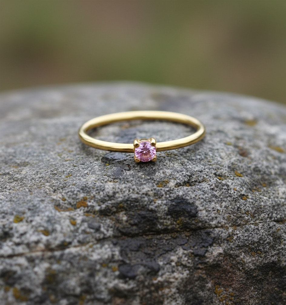 Gold-Tone Stainless Steel Minimalist Cubic Zirconia Solitaire Ring