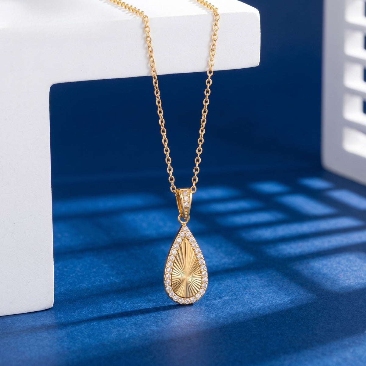 Gold-Tone Stainless Steel Teardrop Pendant Necklace