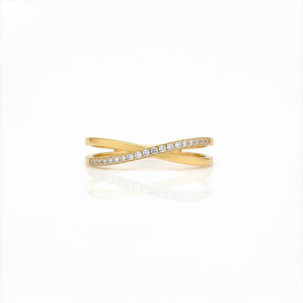 Gold-Tone Stainless Steel Minimalist Cross Band Cubic Zirconia Ring