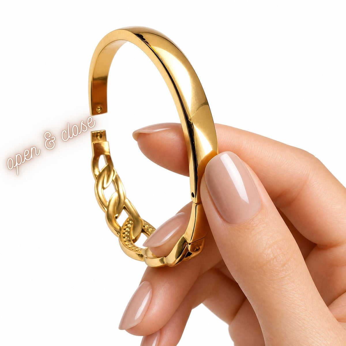 Gold Tone Stainless Steel Cubic Zirconia Bangle