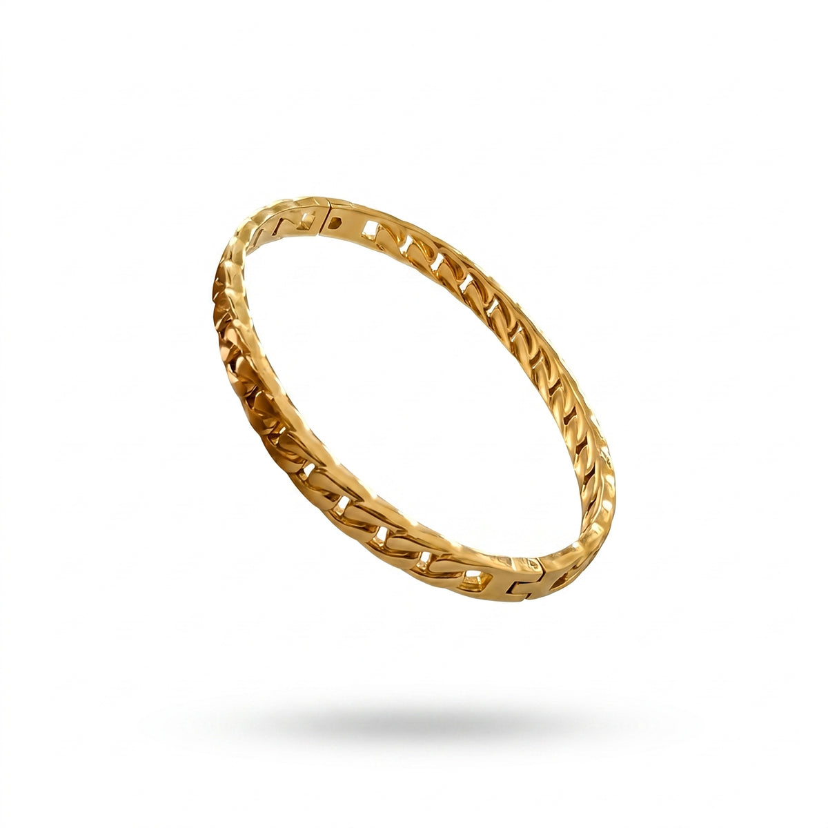 Gold Tone Stainless Steel Chain Pattern Bangle