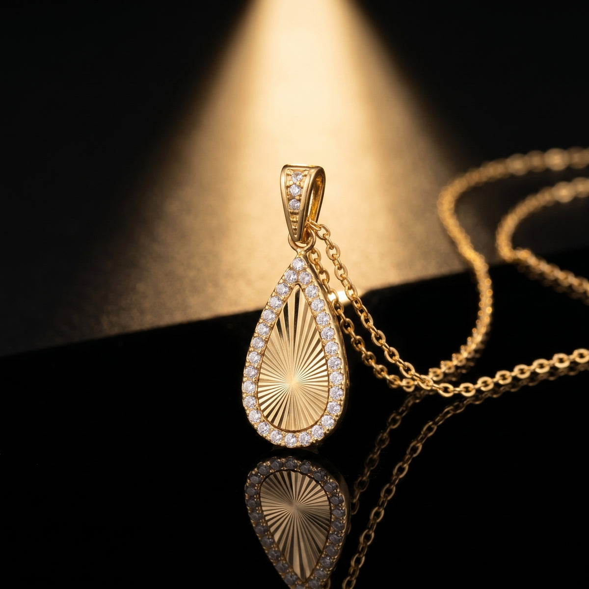 Gold-Tone Stainless Steel Teardrop Pendant Necklace