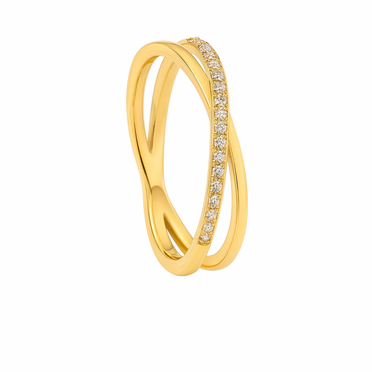 Gold-Tone Stainless Steel Minimalist Cross Band Cubic Zirconia Ring