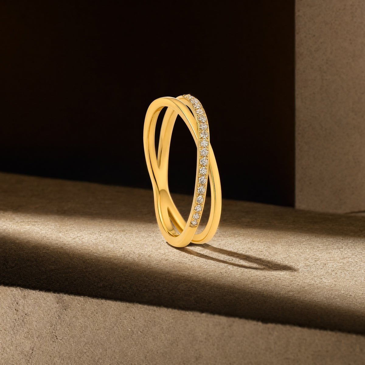 Gold-Tone Stainless Steel Minimalist Cross Band Cubic Zirconia Ring