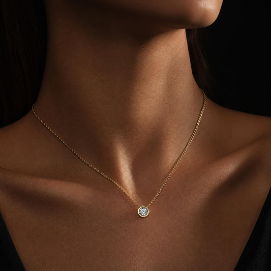 Gold-Tone Stainless Steel Minimalist Cubic Zirconia Pendant Necklace