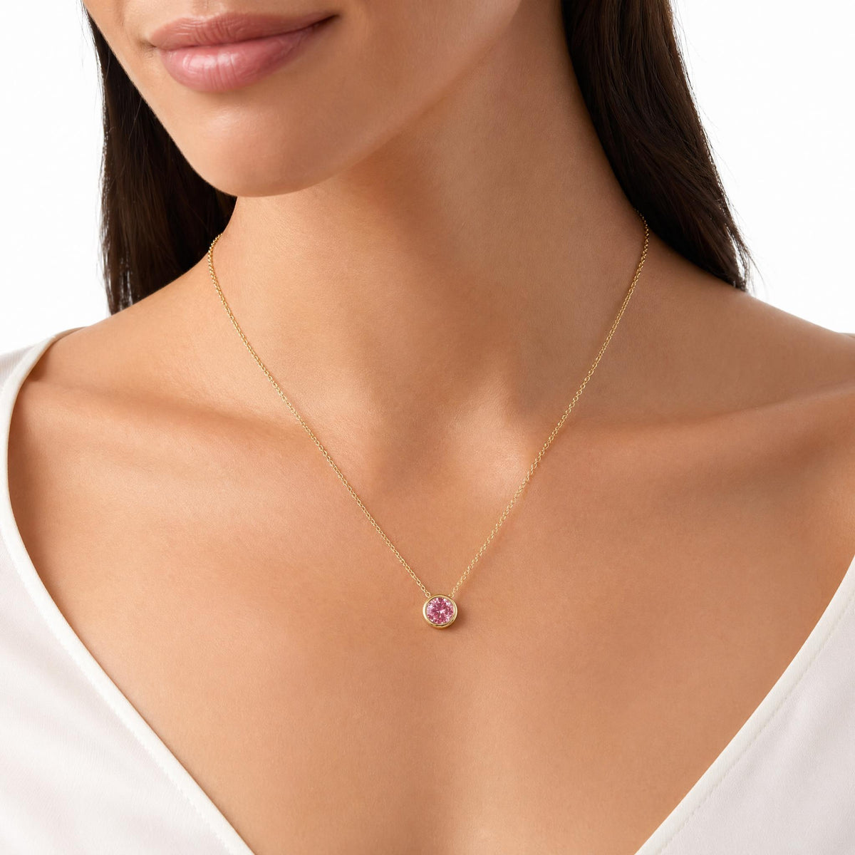 Gold-Tone Stainless Steel Minimalist Cubic Zirconia Pendant Necklace