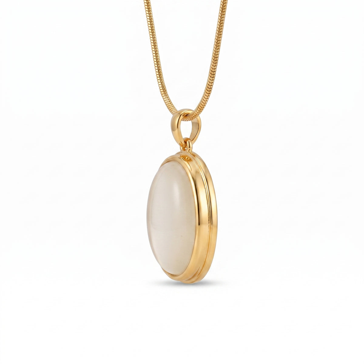 Gold Tone Stainless Steel Oval Stone Pendant Necklace