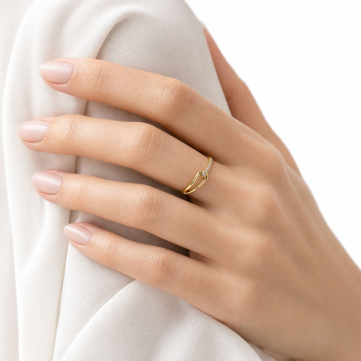 Gold-Tone Stainless Steel Minimalist Cubic Zirconia Ring