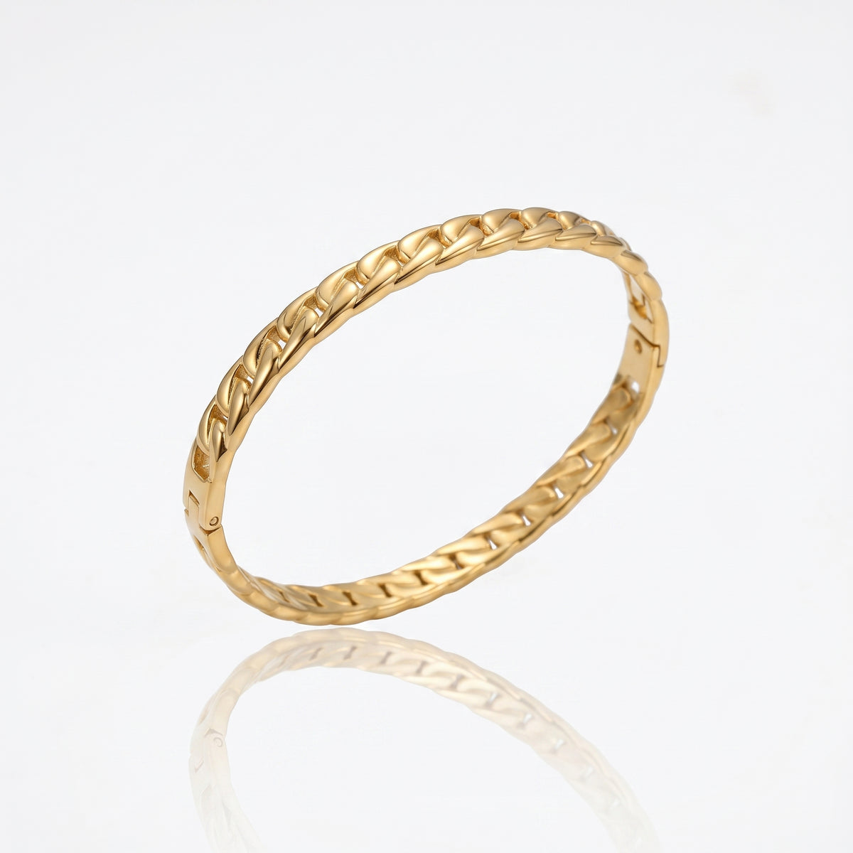 Gold Tone Stainless Steel Chain Pattern Bangle