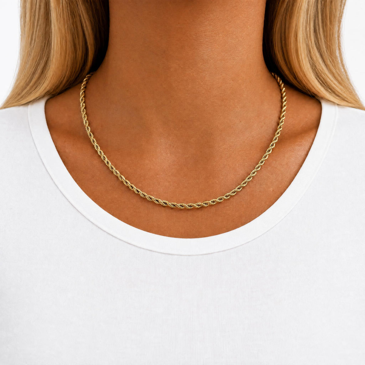 Gold-Tone Stainless Steel Twisted Rope Chain Necklace