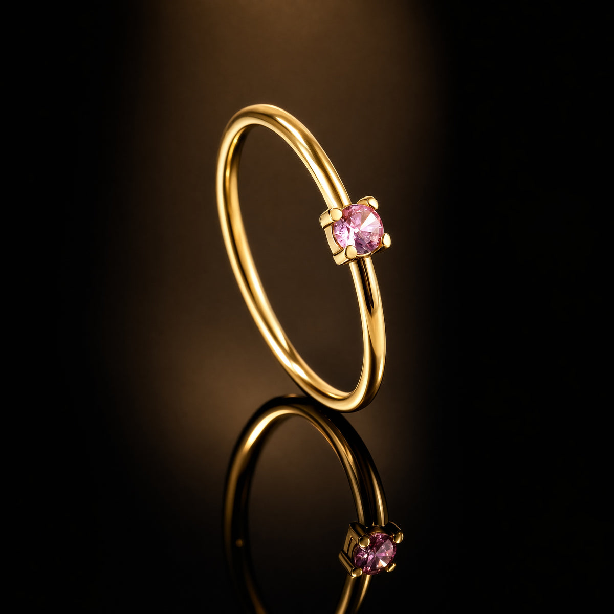 Gold-Tone Stainless Steel Minimalist Cubic Zirconia Solitaire Ring