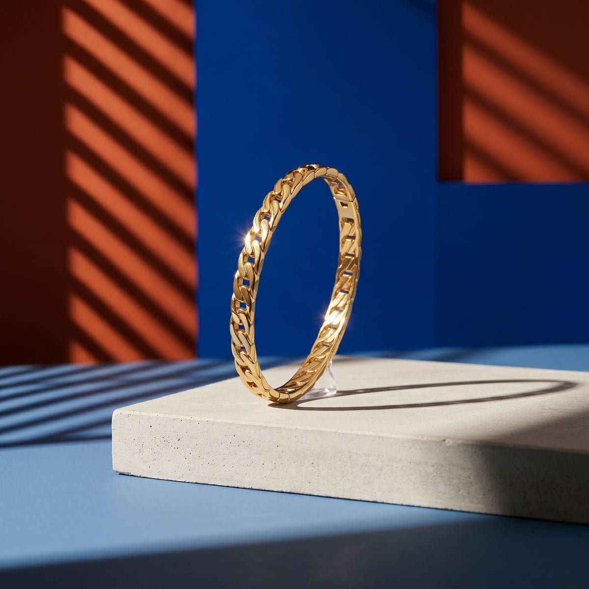 Gold Tone Stainless Steel Chain Pattern Bangle