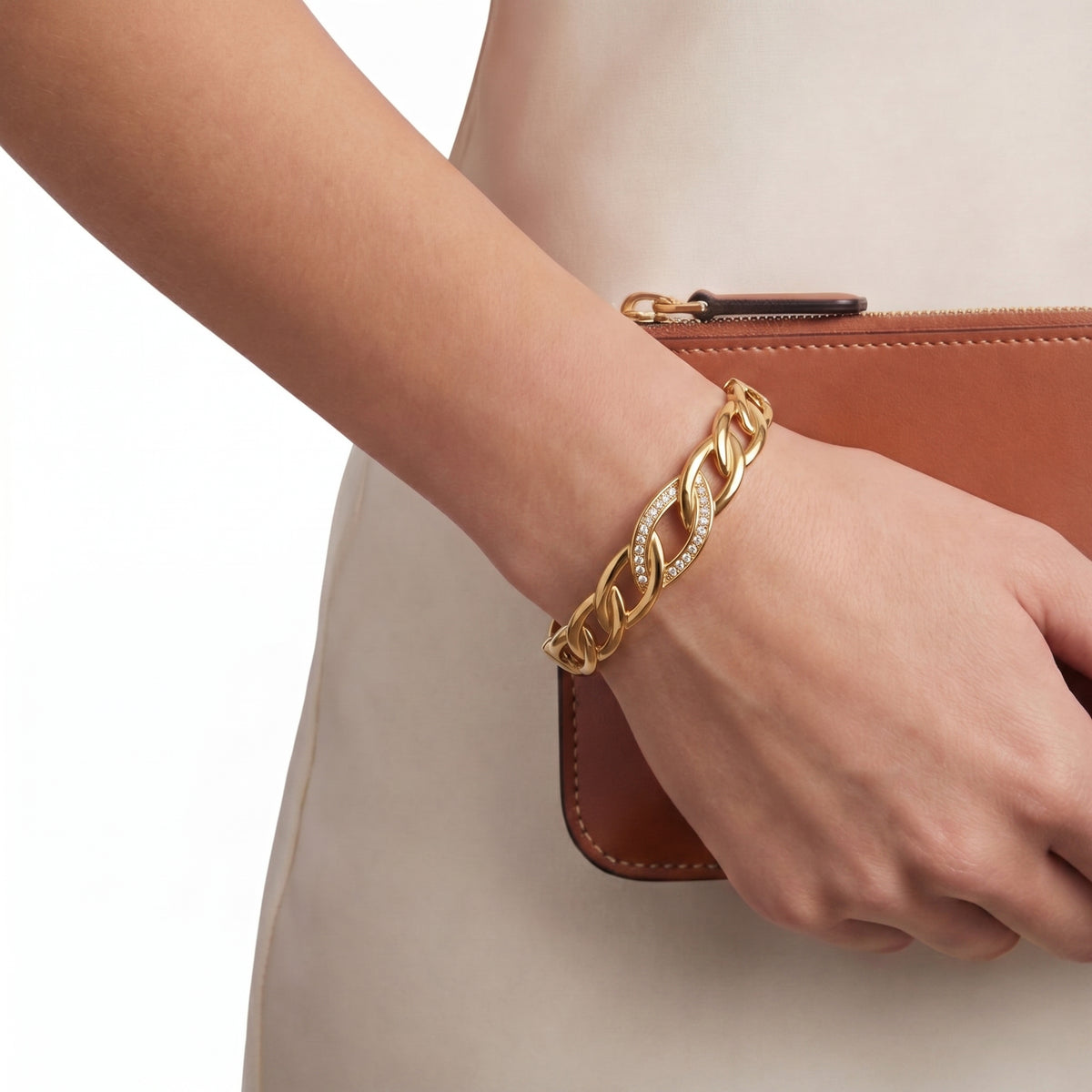 Gold Tone Stainless Steel Cubic Zirconia Bangle
