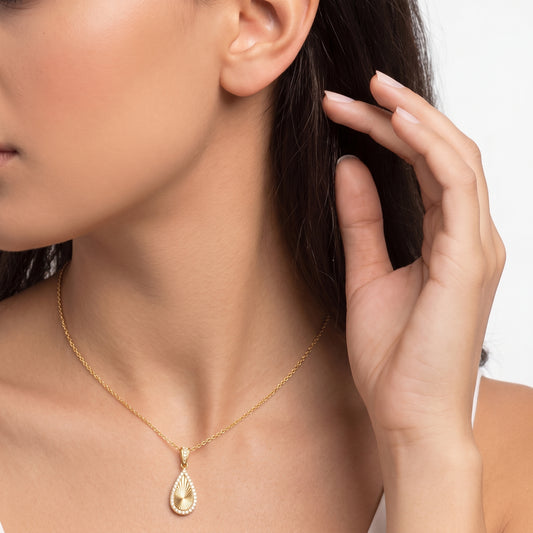Gold-Tone Stainless Steel Teardrop Pendant Necklace